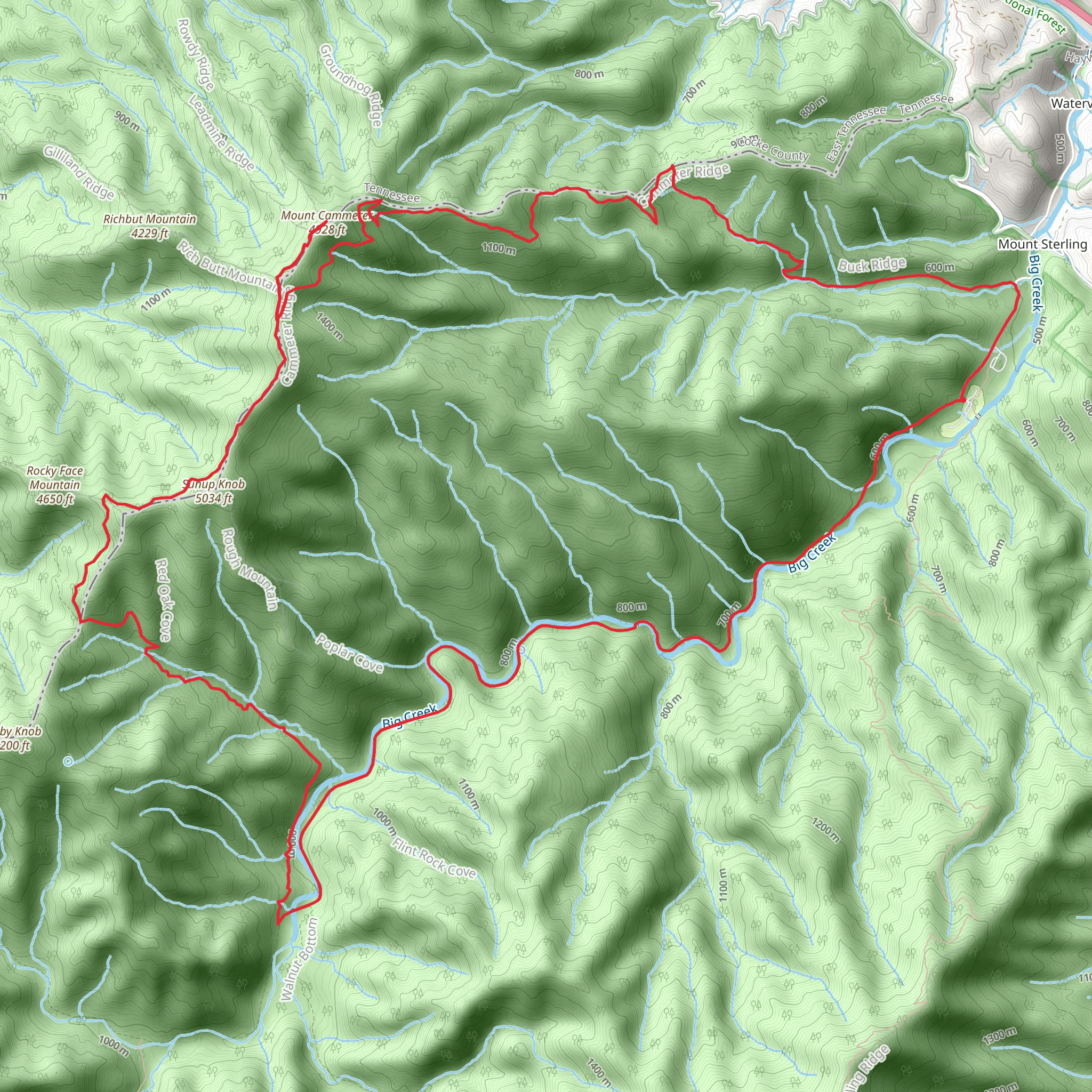 Chestnut Branch, Sharptop Gap, Mount Cammerer and Big Creek Loop Trail mobile static map