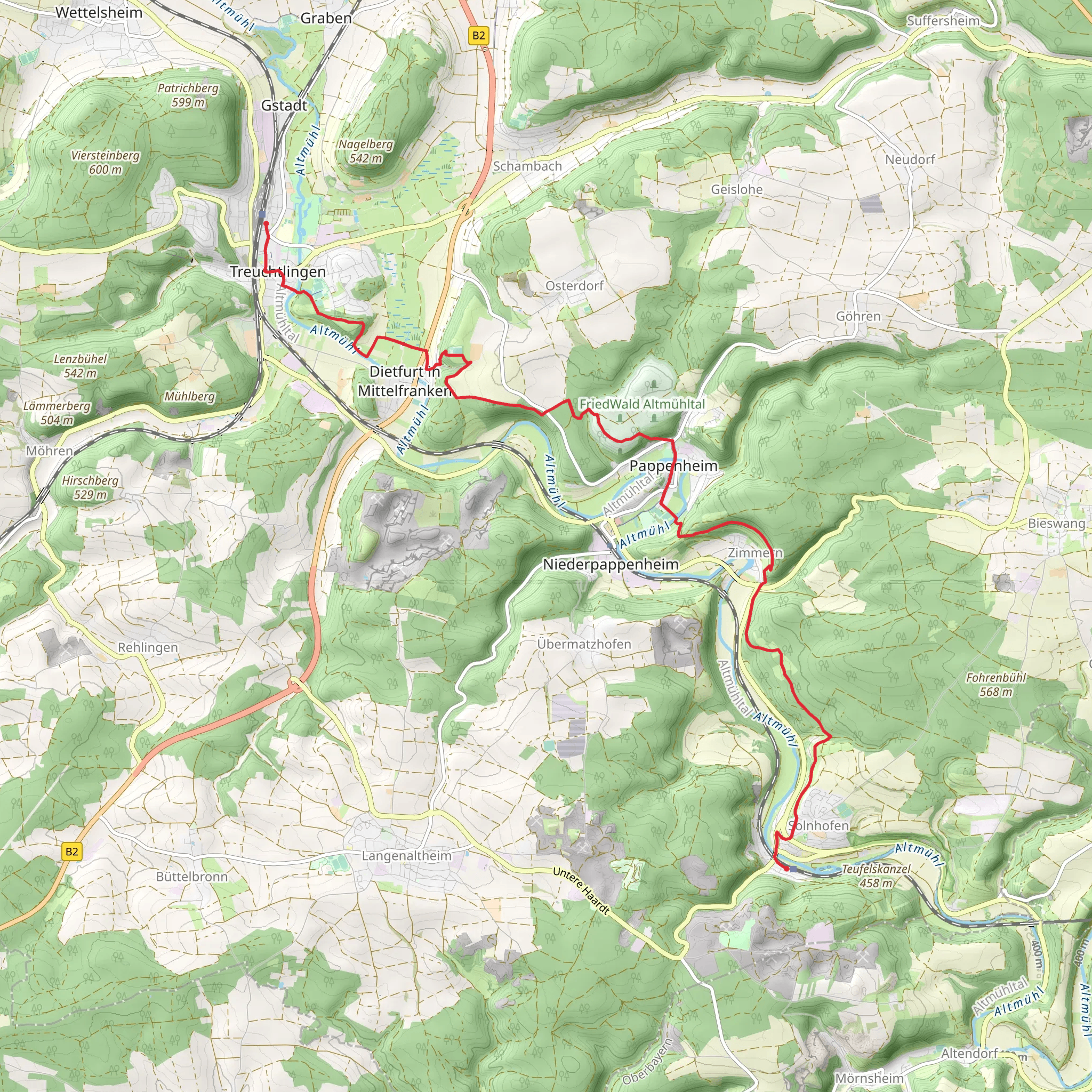 Treuchtlingen to Solnhofen Walk via Altmuhl mobile static map