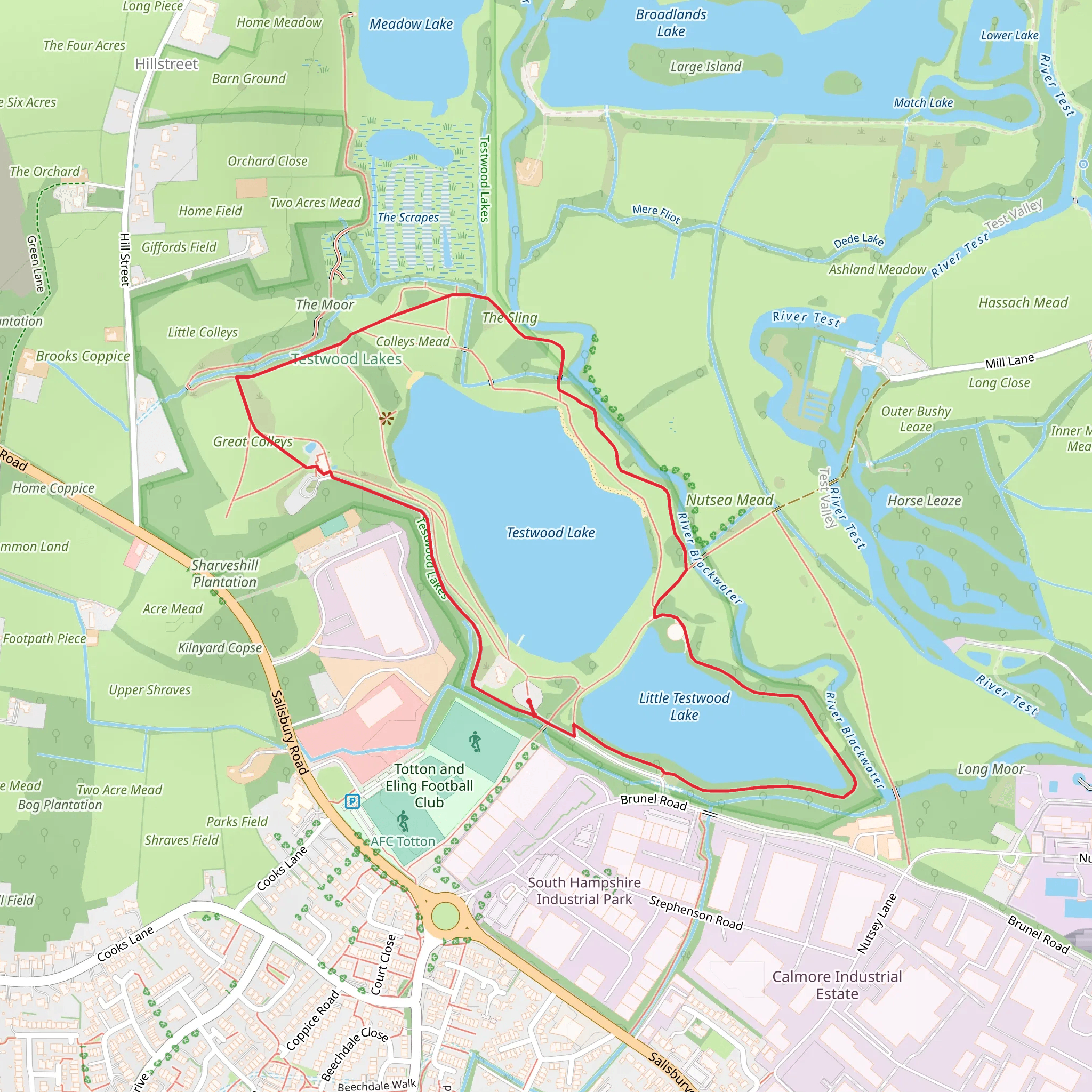 Testwood Lakes Loop mobile static map