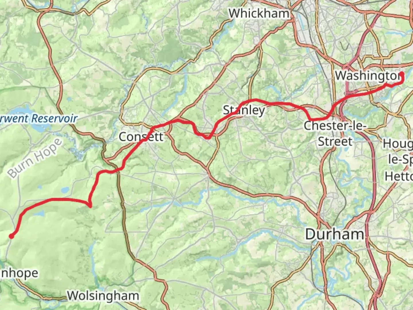 An image depicting the trail Washington to Crawleyside Walk and its surrounding area.