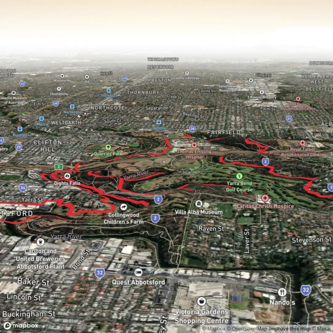 An image depicting the trail Wurundjeri Spur Abbotsford Loop and its surrounding area.