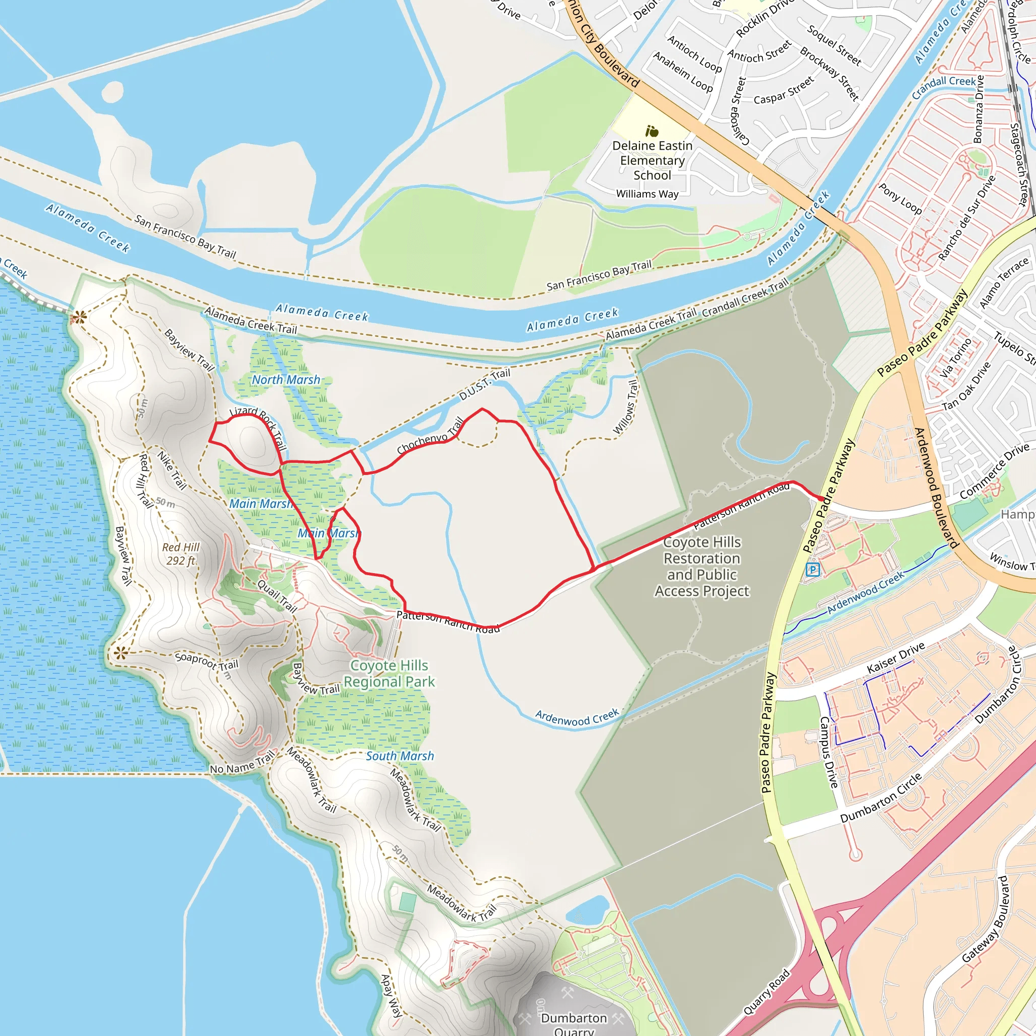 Muskrat Trail and Chochenyo Trail Loop mobile static map