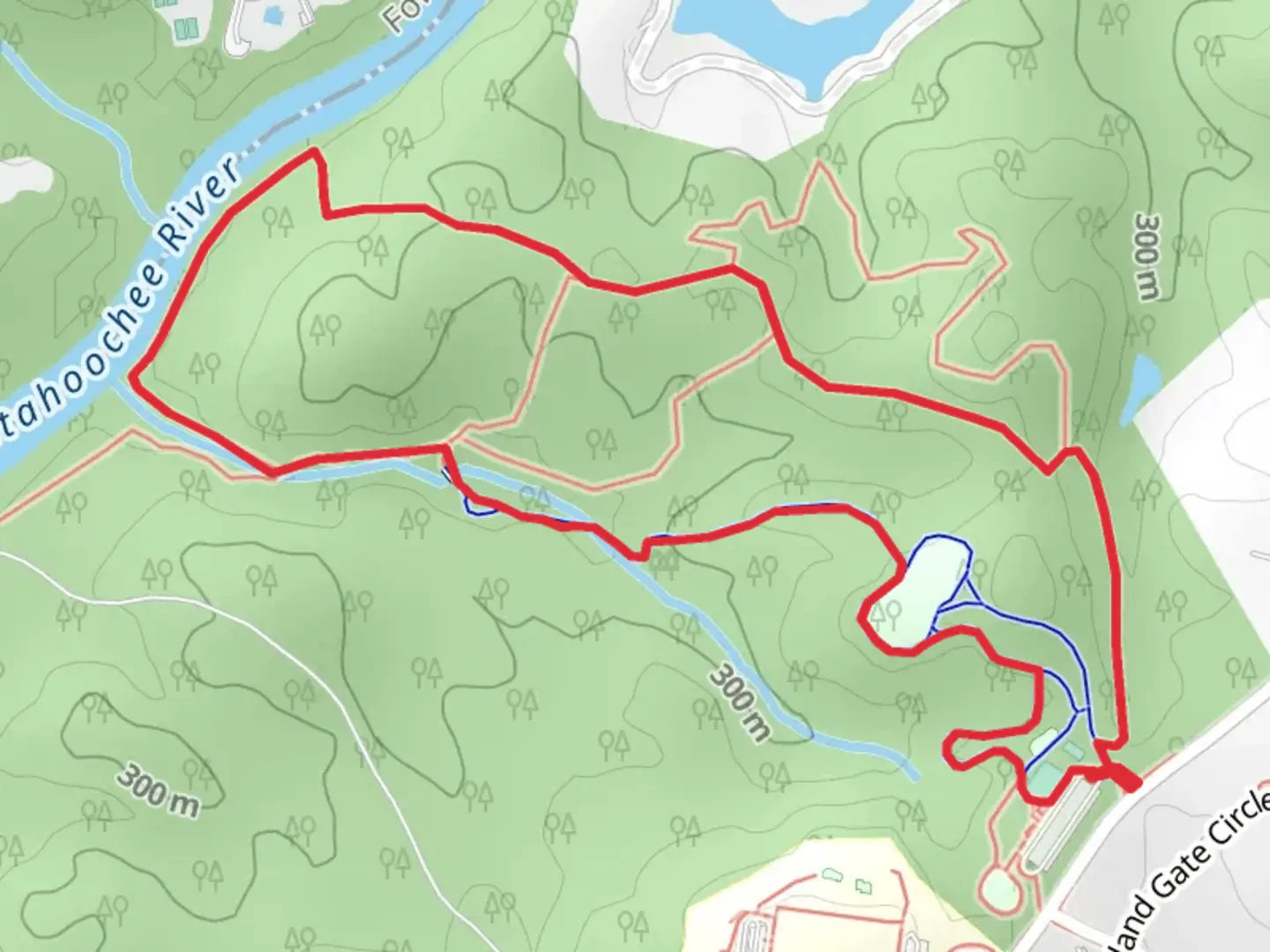 An image depicting the trail Settles Bridge Loop Path and its surrounding area.