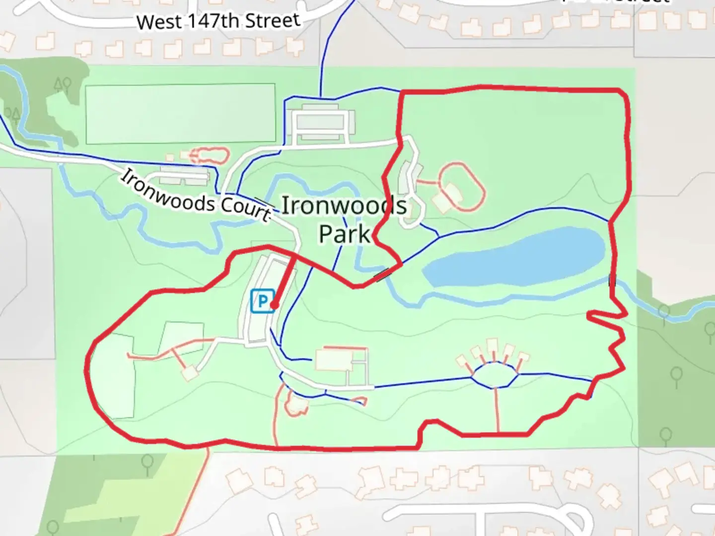 An image depicting the trail Ironwoods Park Loop and its surrounding area.