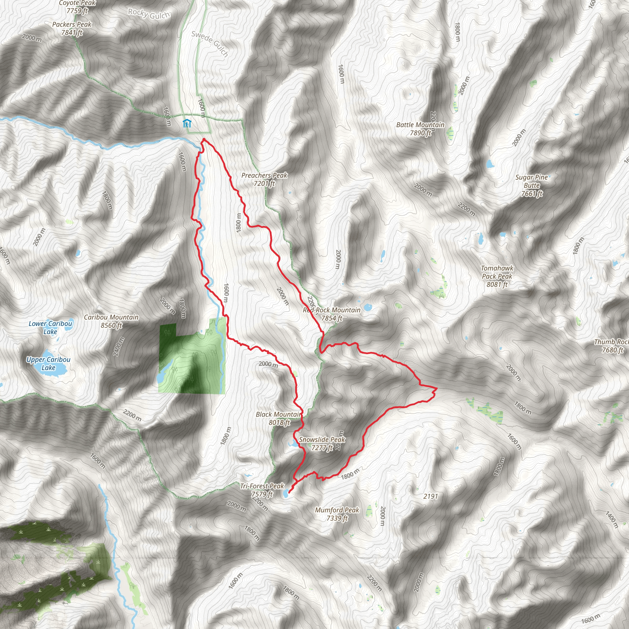 Horseshoe and Ward Lakes via Yellow Rose and Sunrise Creek Loop Trail mobile static map