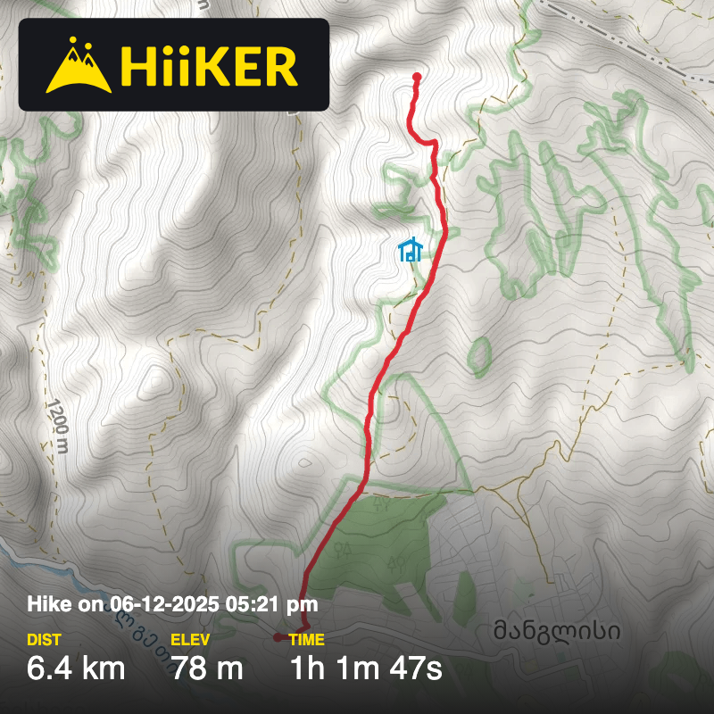 A map preview of the recording Hike on 06-12-2025 05:21 pm.