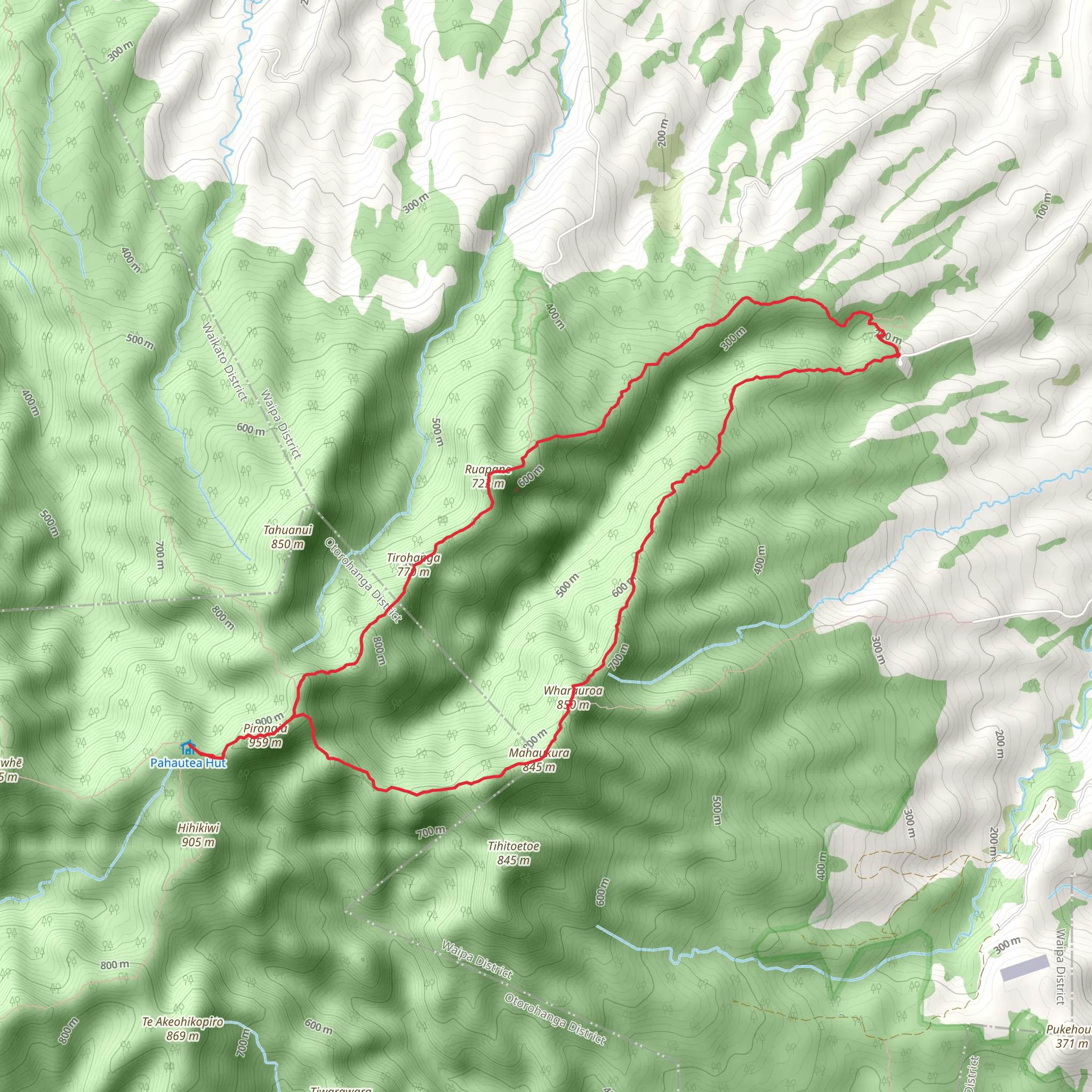 Mount Pirongia via Tirohanga and Mahaukura Track mobile static map