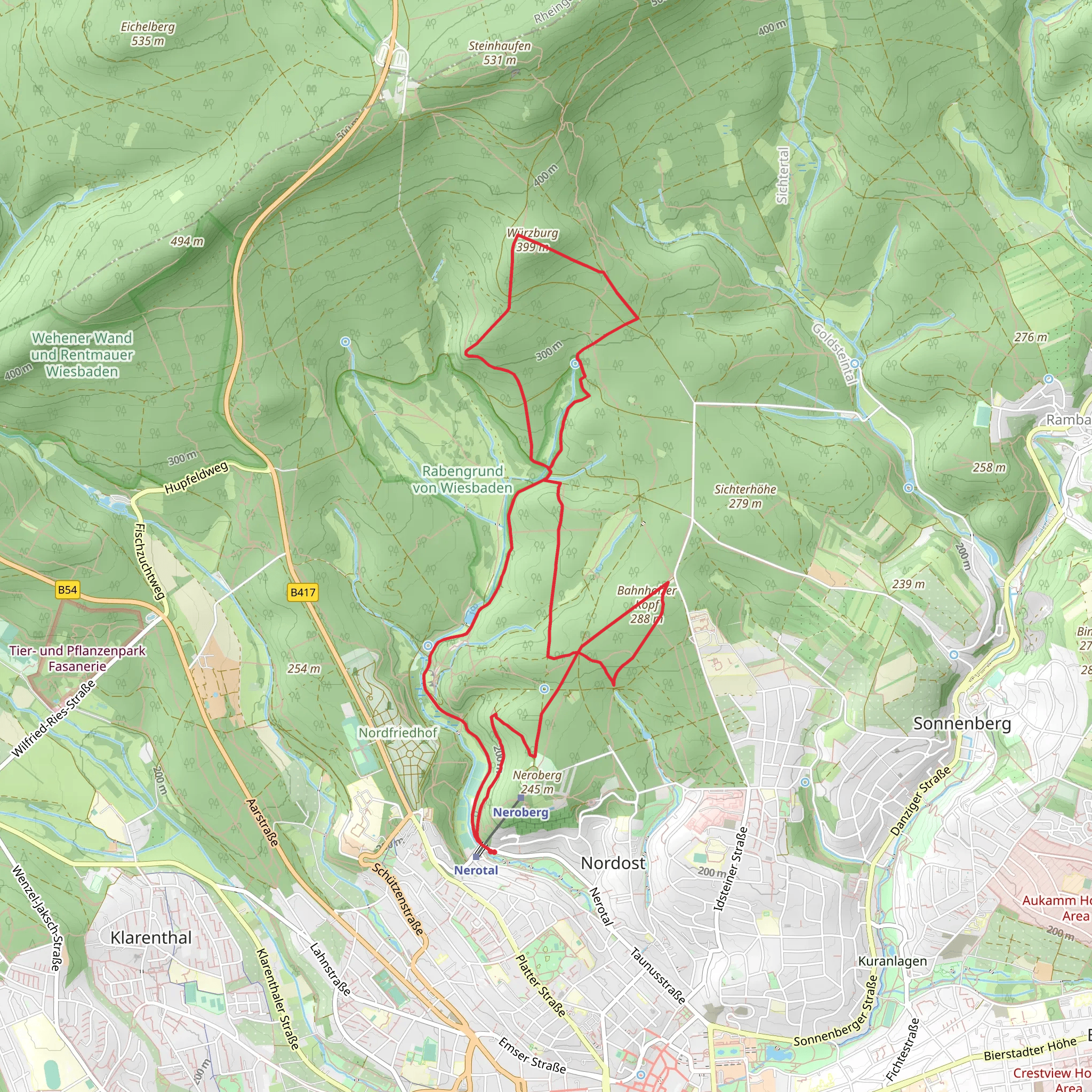 Bahnholzer Kopf and Wuerzburg via Wiesbaden mobile static map
