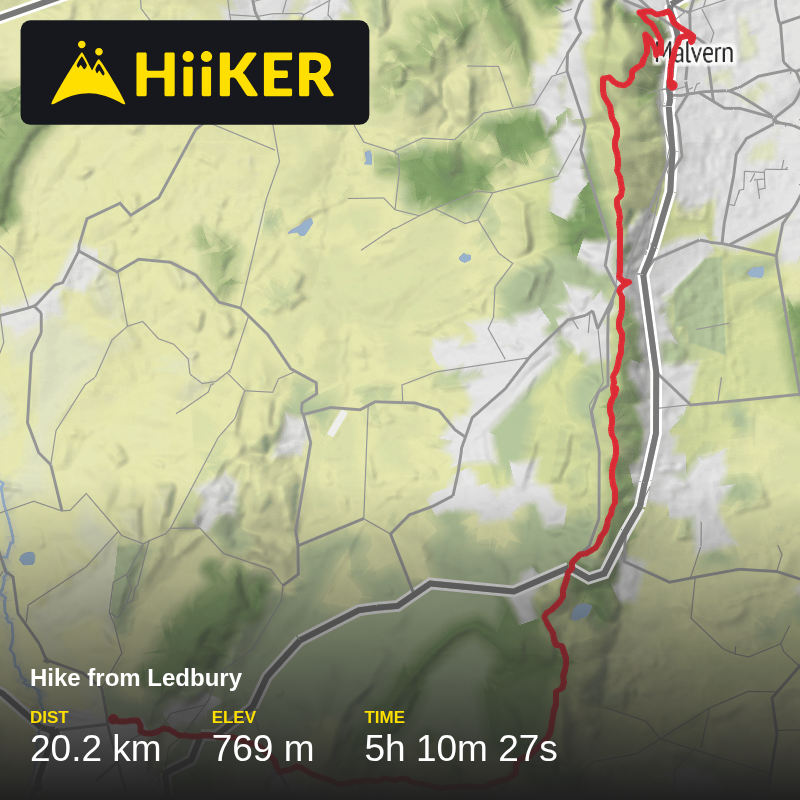 A map preview of the recording Hike from Ledbury.
