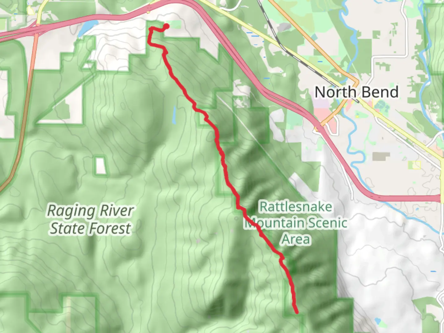 An image depicting the trail Rattlesnake Mountain - West and Middle Peak Trail and its surrounding area.