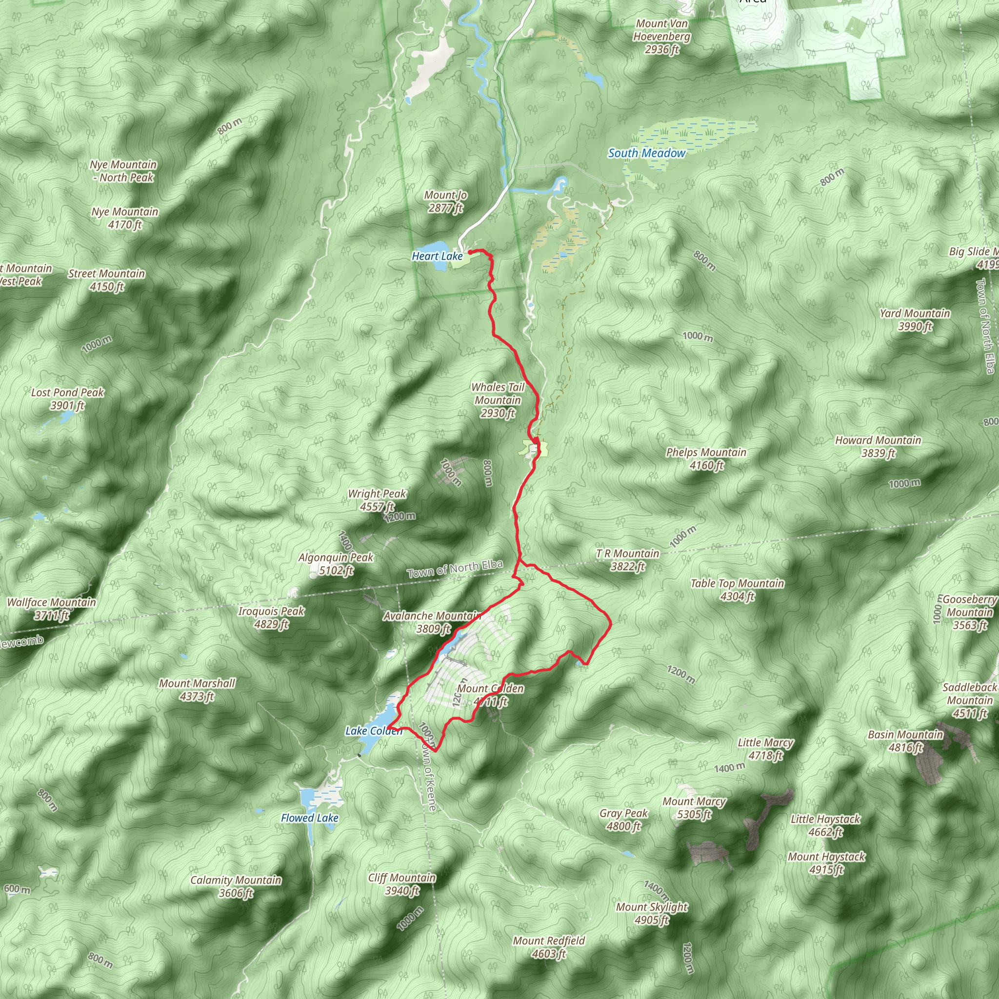 Avalanche Lake, Lake Colden and Mount Colden Loop via Van Hoevenberg Trail mobile static map