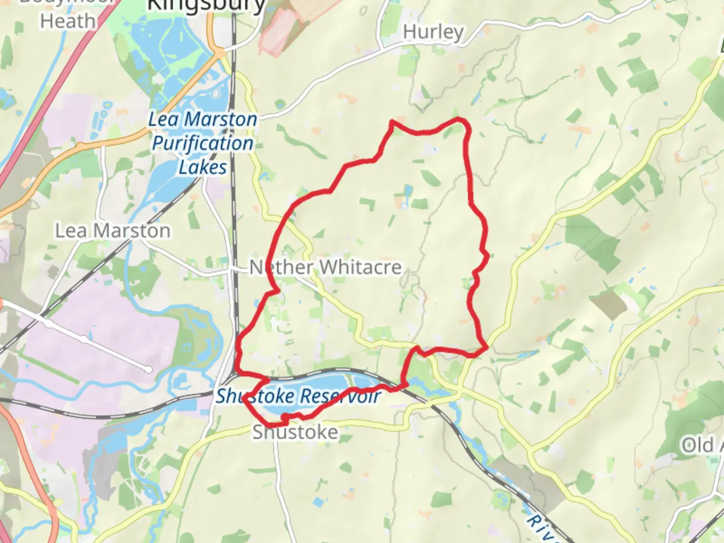 An image depicting the trail Shustoke to Foul End Loop and its surrounding area.
