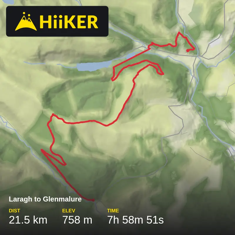 A map preview of the recording Laragh to Glenmalure.