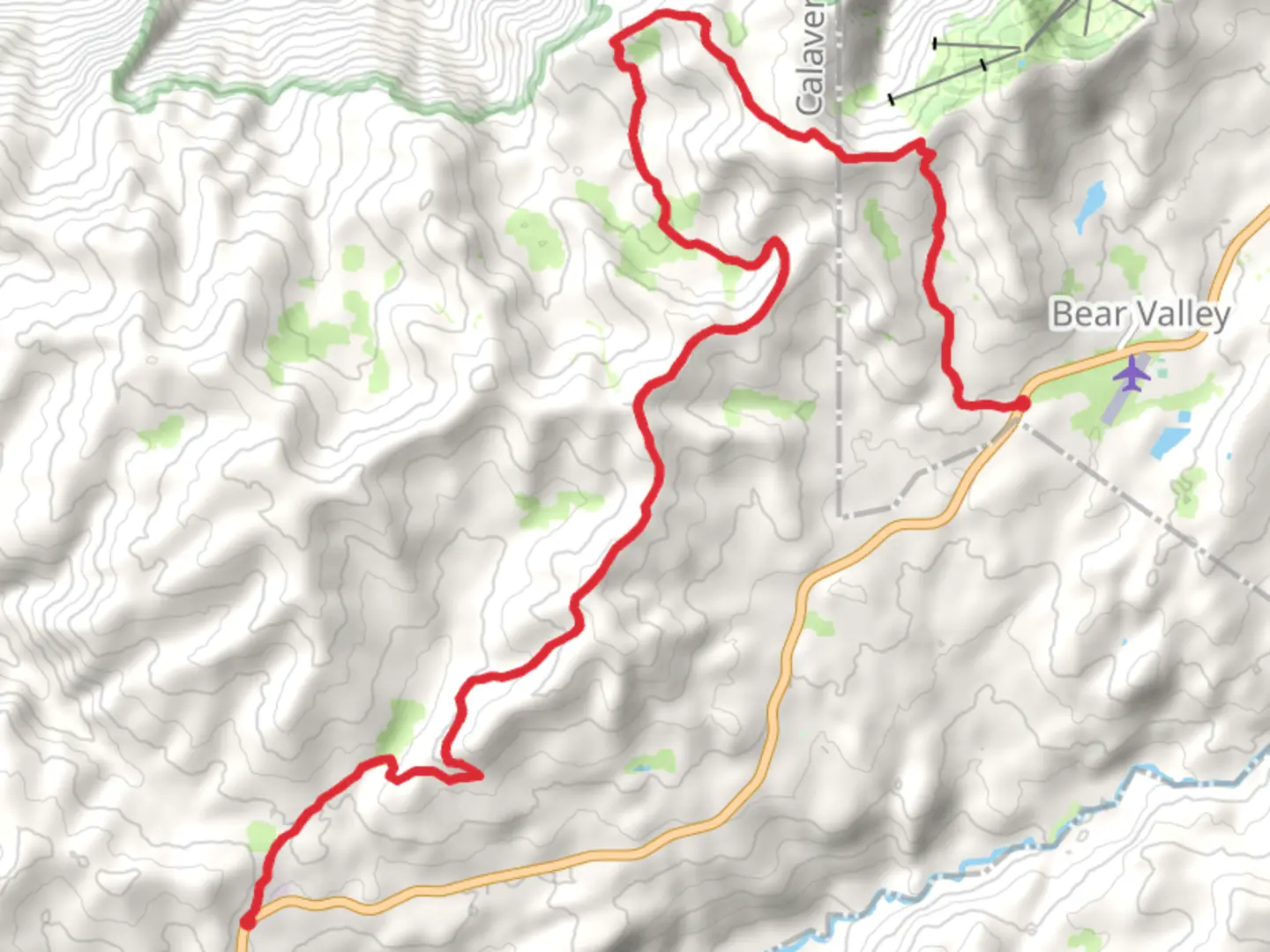 An image depicting the trail Bear Valley to Big Meadow via Mokelumne Coast to Crest Trail and its surrounding area.