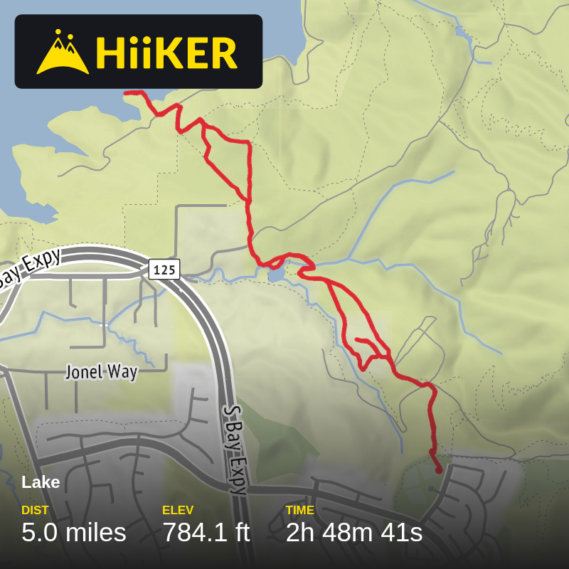 A map preview of the recording Mother Miguel to Sweetwater Lake.
