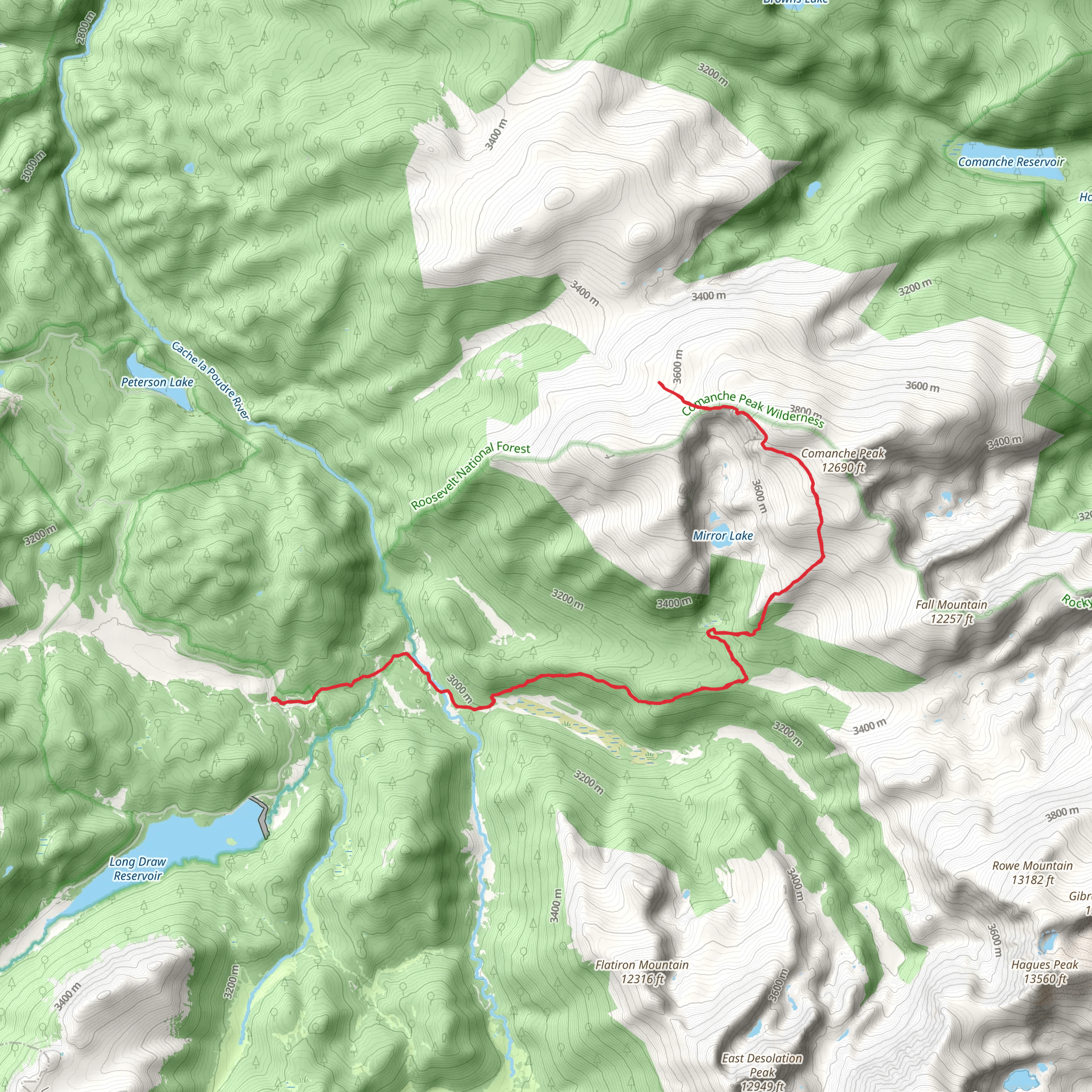 Comanche Peak via Corral Creek Trail mobile static map