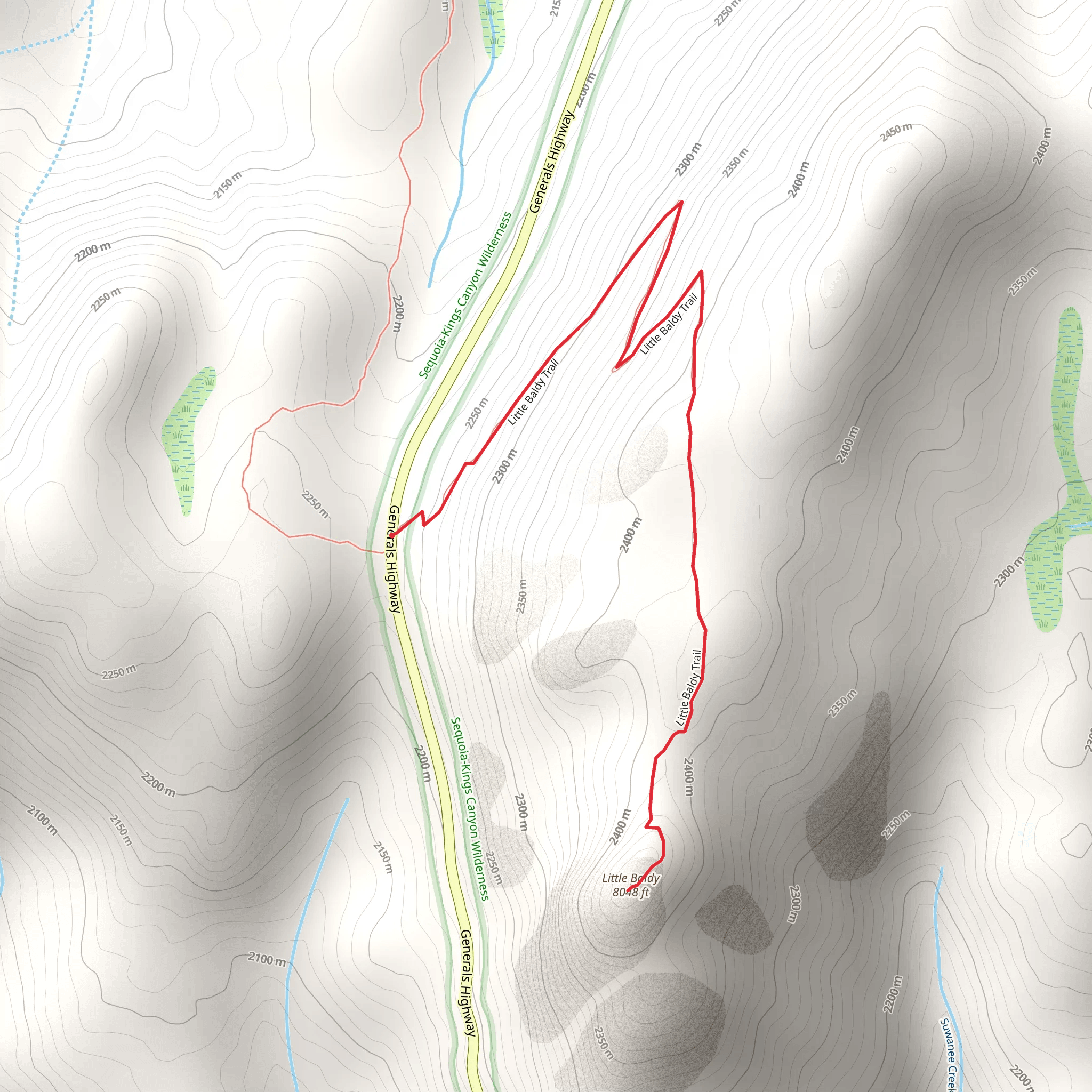Little Baldy Trail from Generals Highway mobile static map