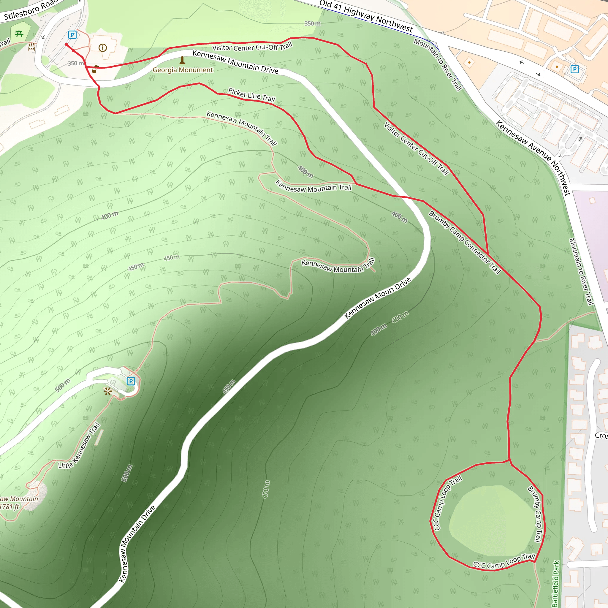 Picket Line, CCC Camp and Visitor Center Cut-Off Loop Trail mobile static map