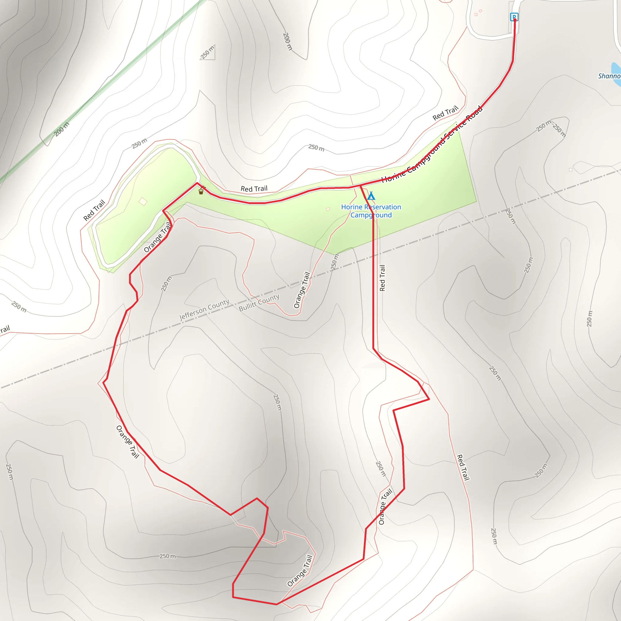 Horine Campground Service Road - Orange Loop Trail mobile static map