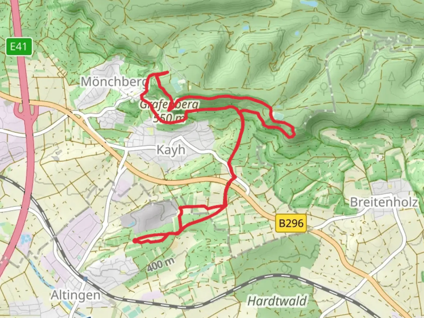 An image depicting the trail Grafenberg Loop from Altingen and its surrounding area.