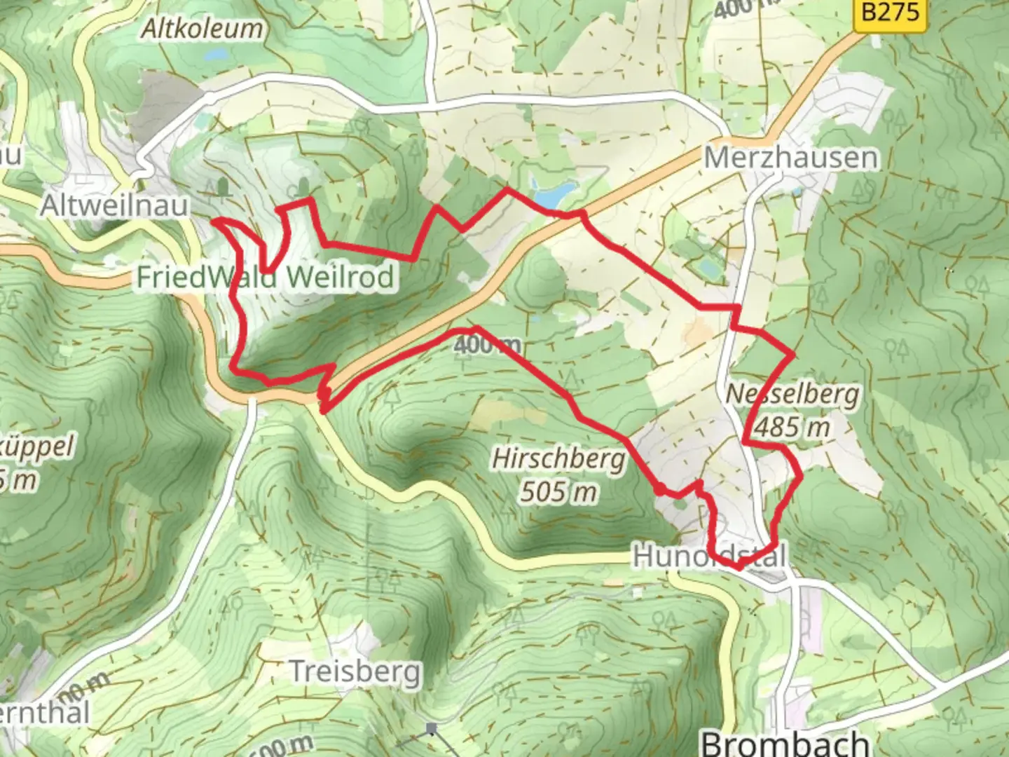 An image depicting the trail Meerpfuhl via Taunusklub Route and its surrounding area.