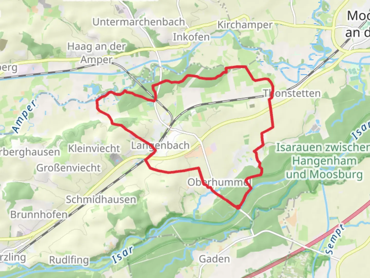 An image depicting the trail Langenbach Loop via Hagenau and its surrounding area.