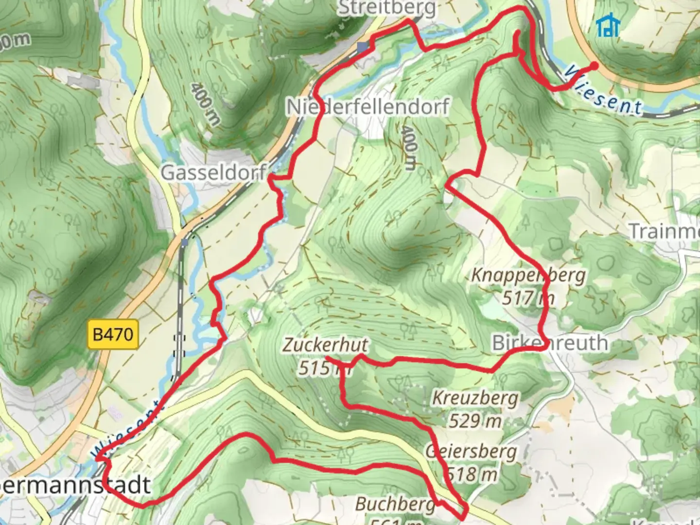 An image depicting the trail Ruine Neideck and Zuckerhut Loop and its surrounding area.