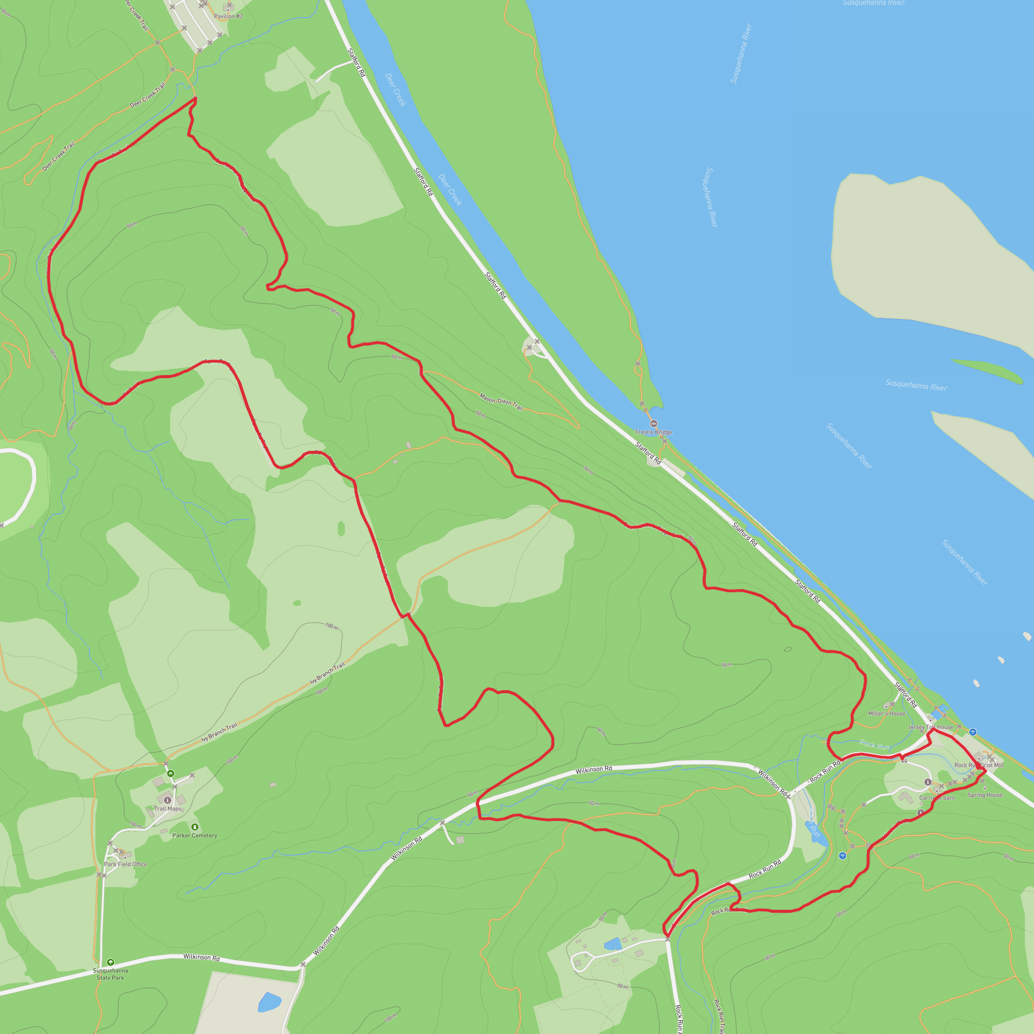 Susquehanna River and Deer Creek via Susquehanna Ridge Trail mobile static map