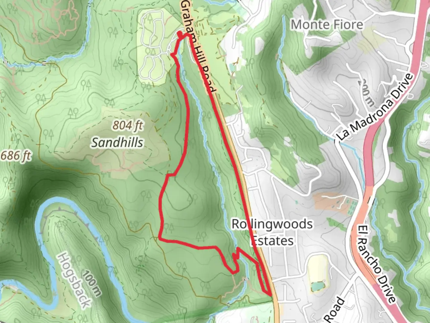An image depicting the trail Graham Hill - Powder Mill - Pine Loop Trail and its surrounding area.