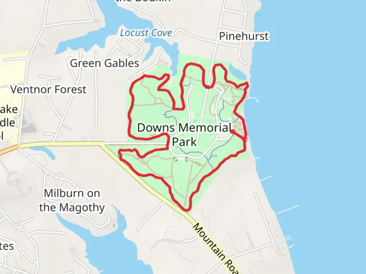 An image depicting the trail Downs Memorial Park Loop and its surrounding area.