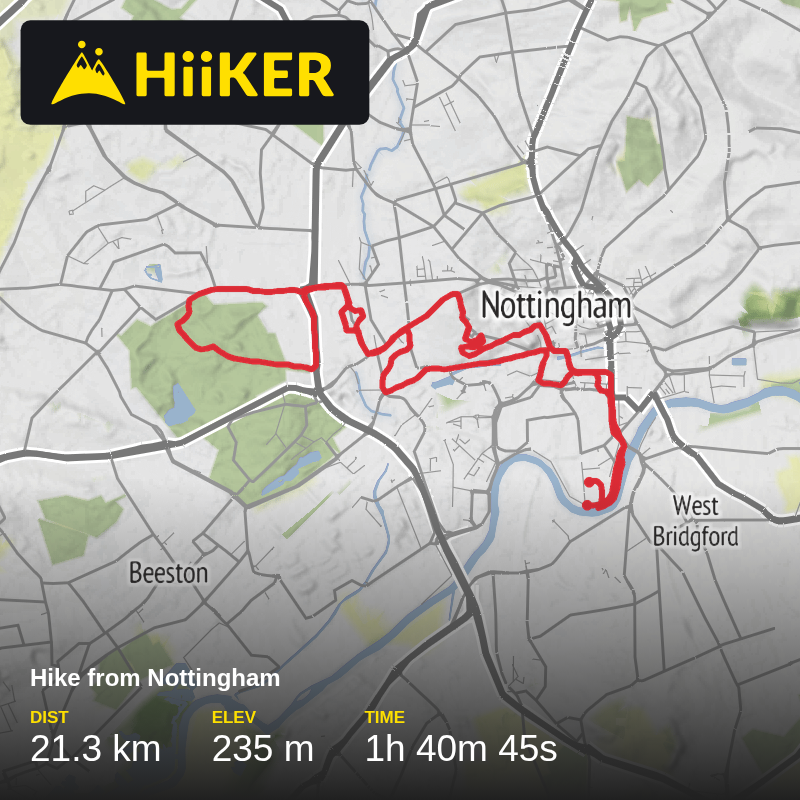 A map preview of the recording Nottingham - Robin Hood Half & Mini Marathon (Half Marathon).