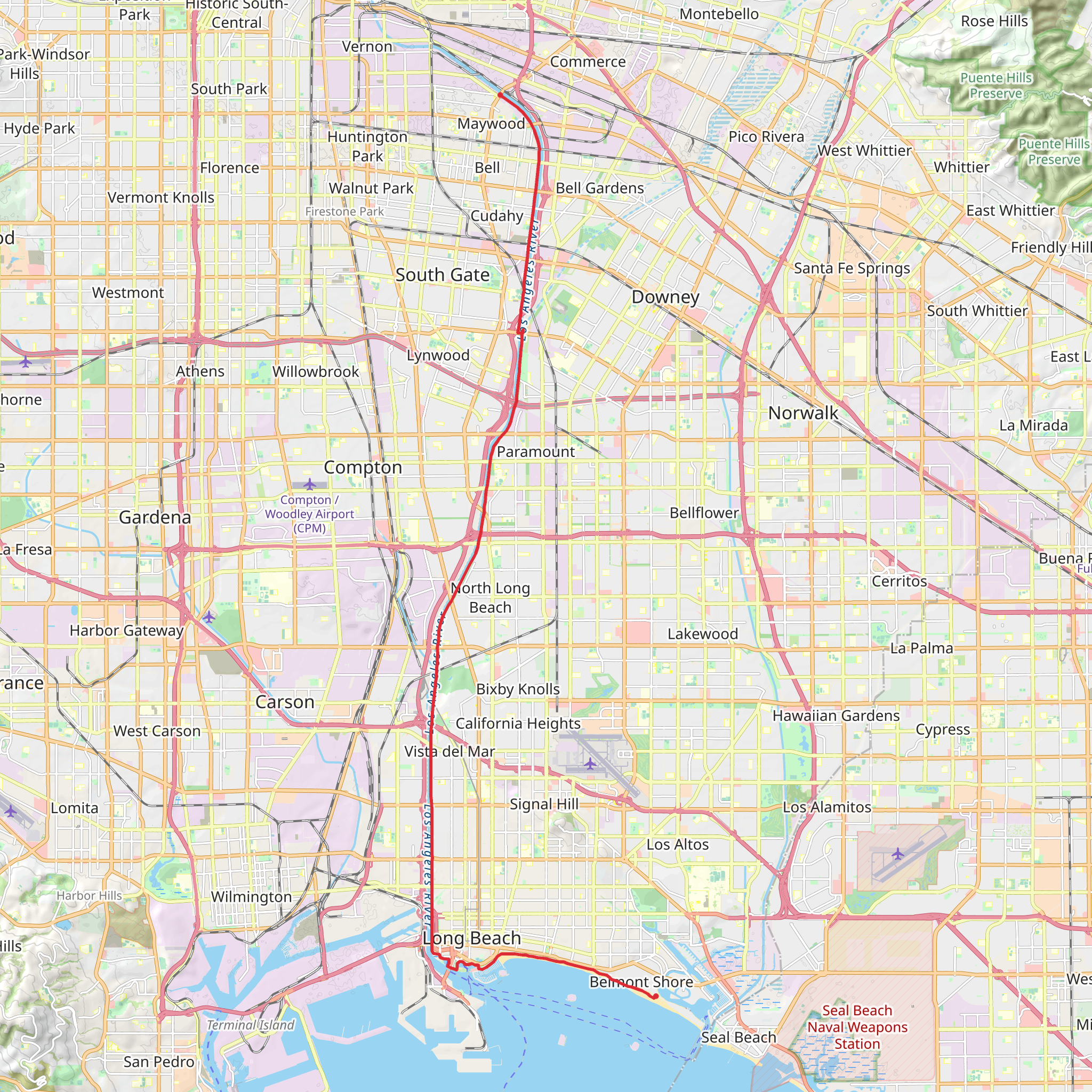Pine Avenue Park to Belmont Park mobile static map