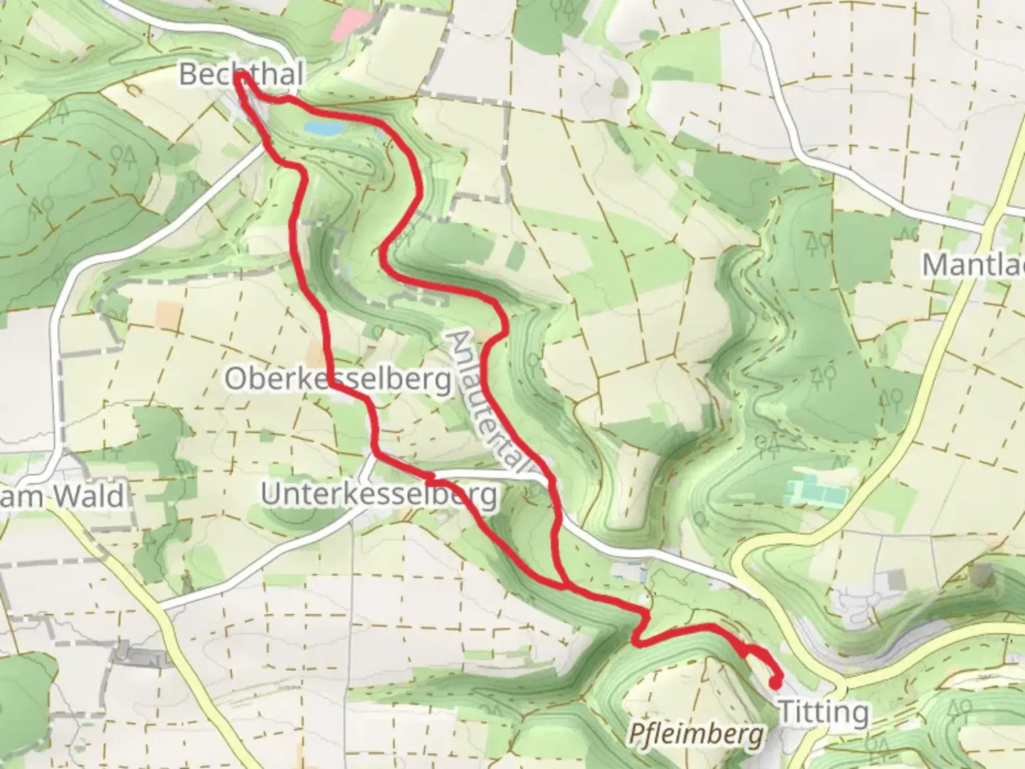 An image depicting the trail Bechthaler Weg and its surrounding area.