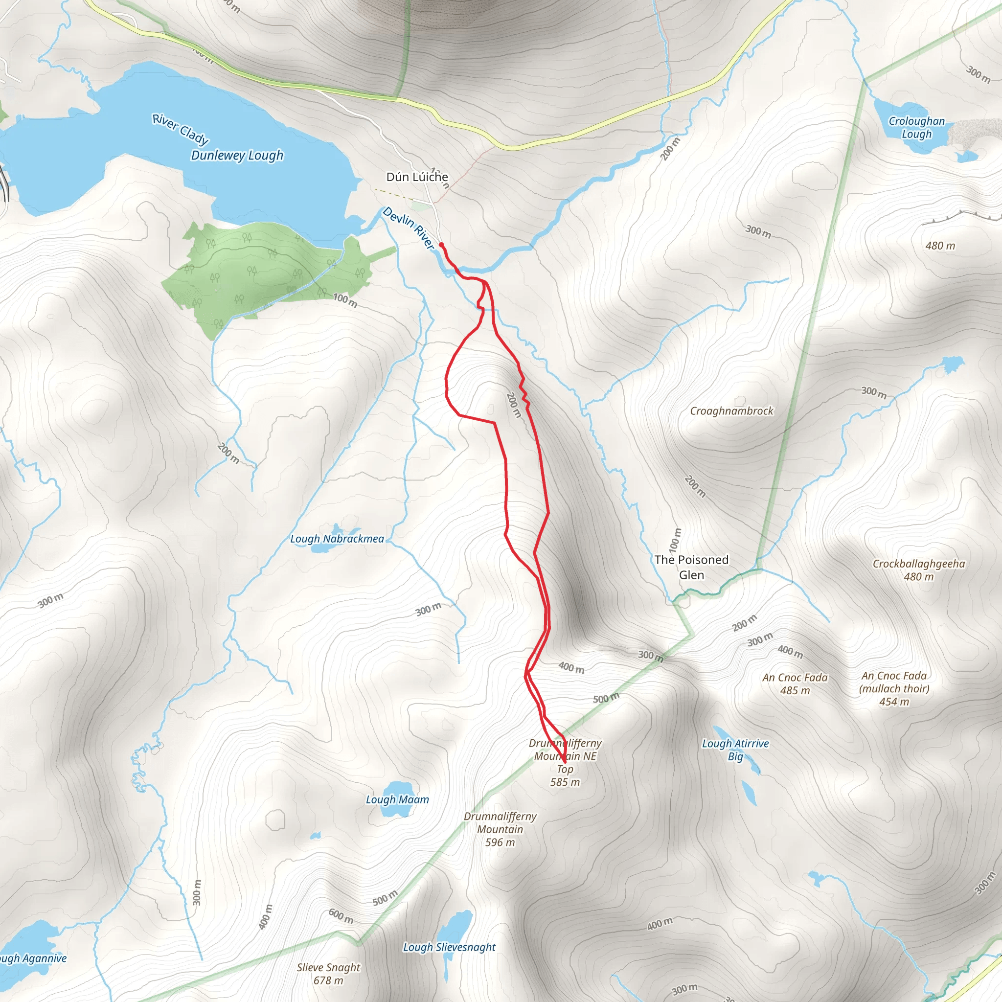 Drumnalifferney Mountain North East Top Loop from Dunlewey Lough mobile static map
