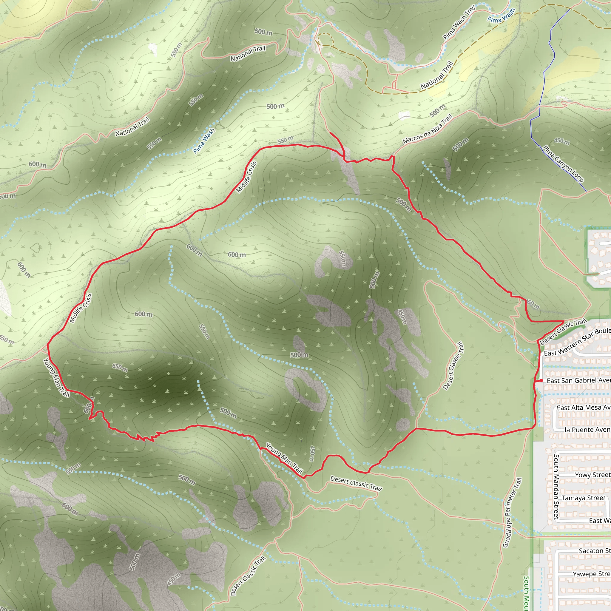 Chihuahua Ridge, Midlife Crisis and Young Man Loop Trail mobile static map