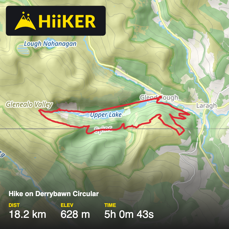A map preview of the recording Hike on Derrybawn Circular.