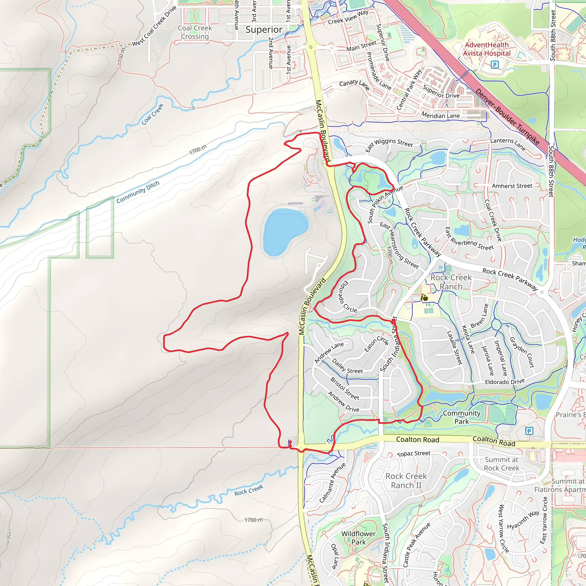 Meadowlark, McCaslin and Rock Creek Loop Trail mobile static map