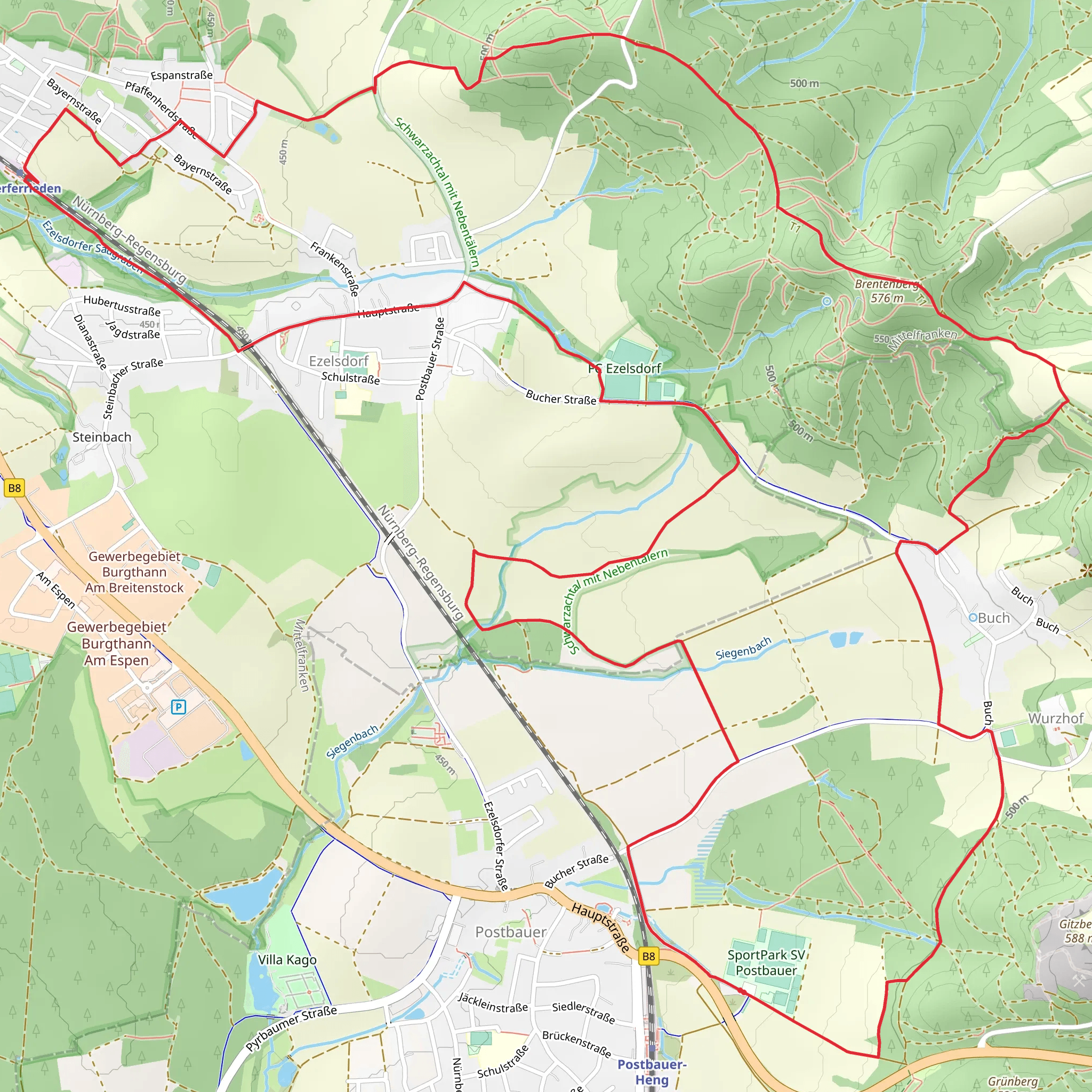 Goldhutweg and Burgthann Loop mobile static map