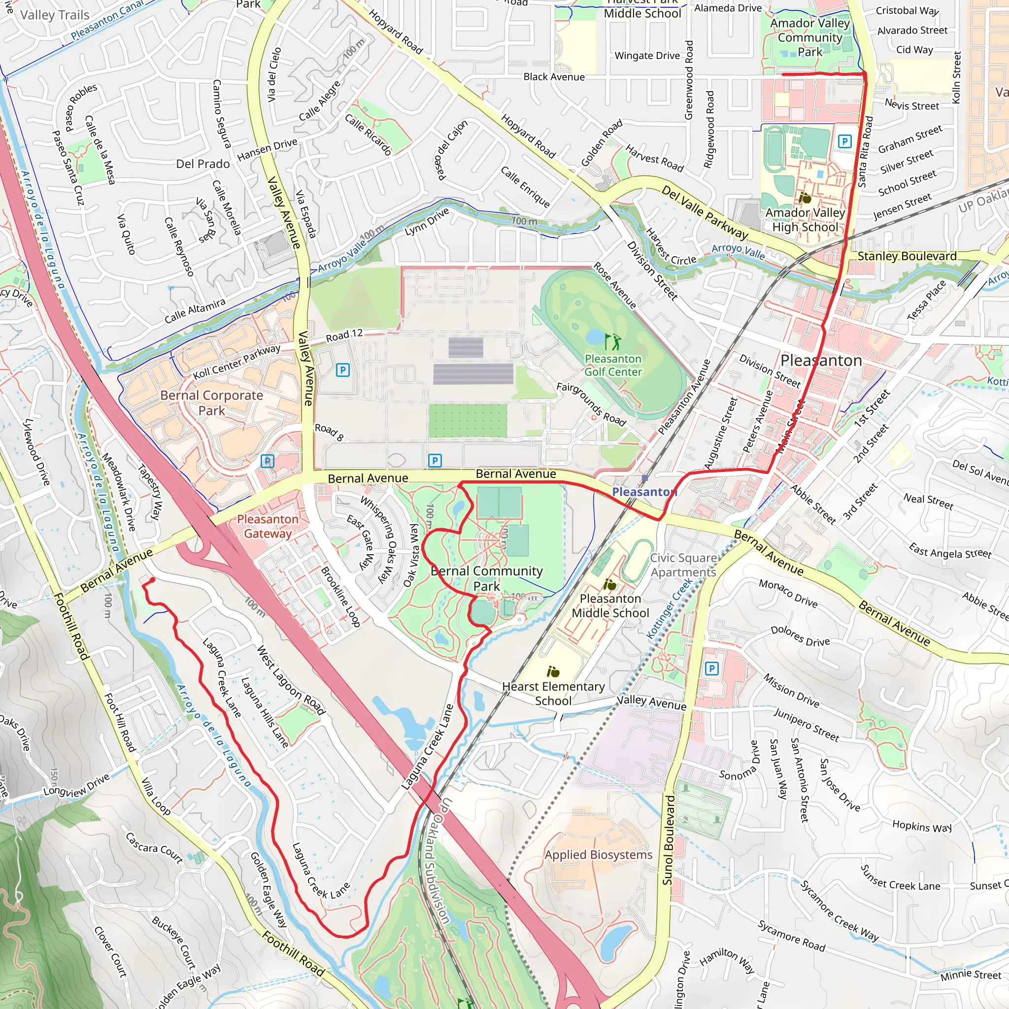 Arroyo de la Laguna and Berral community Park and Amador Valley Community Park mobile static map