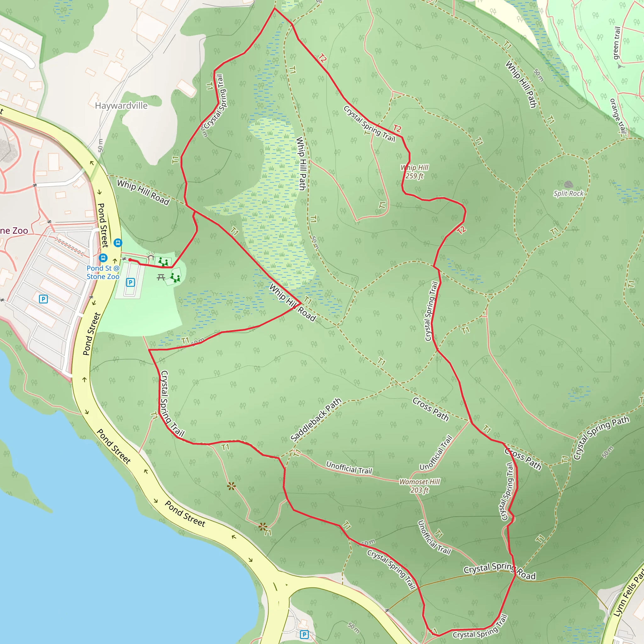 Wamoset Hill via Crystal Spring Loop Trail mobile static map