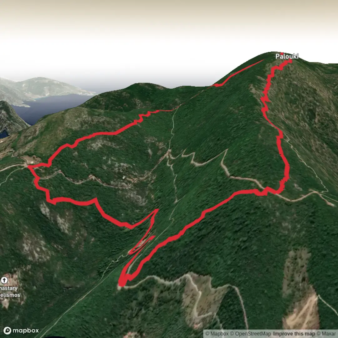 An image depicting the trail Sotiros Monastery and Palouki Peak Loop and its surrounding area.
