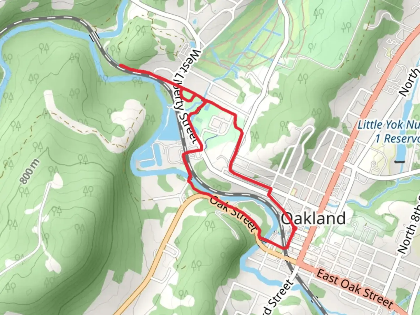 An image depicting the trail Oakland Heritage and 88 Bridge Loop Trail and its surrounding area.