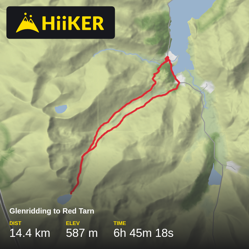 A map preview of the recording Glenridding to Red Tarn.