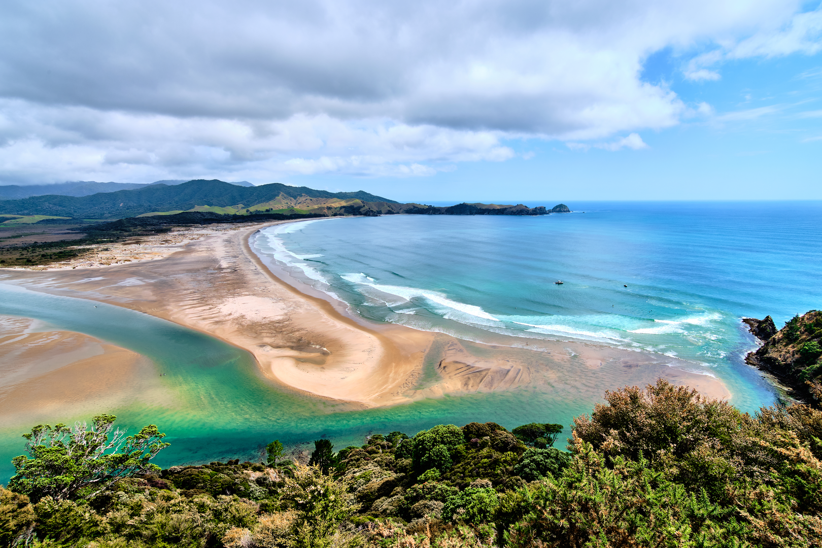 An image depicting the trail Harataonga Track and its surrounding area.