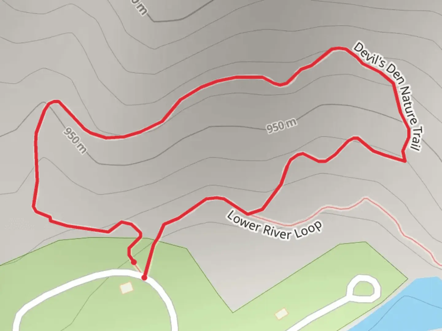 An image depicting the trail Devils Den Nature Trail and its surrounding area.