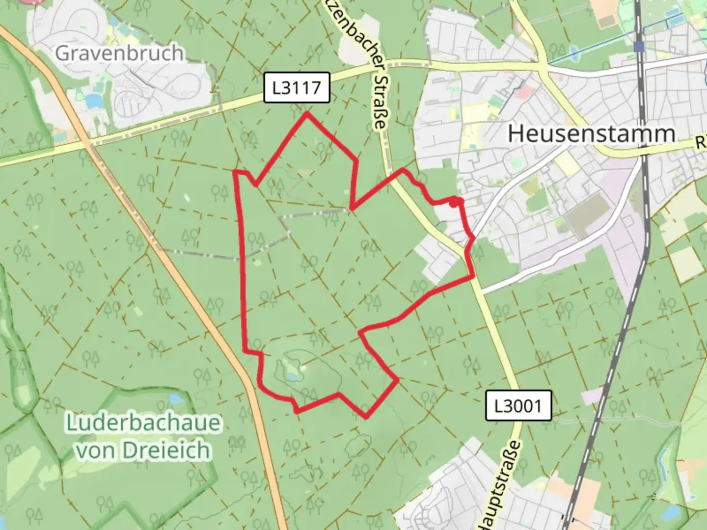 An image depicting the trail Hoher Berg Loop via Alter Heusenstammer Weg and its surrounding area.