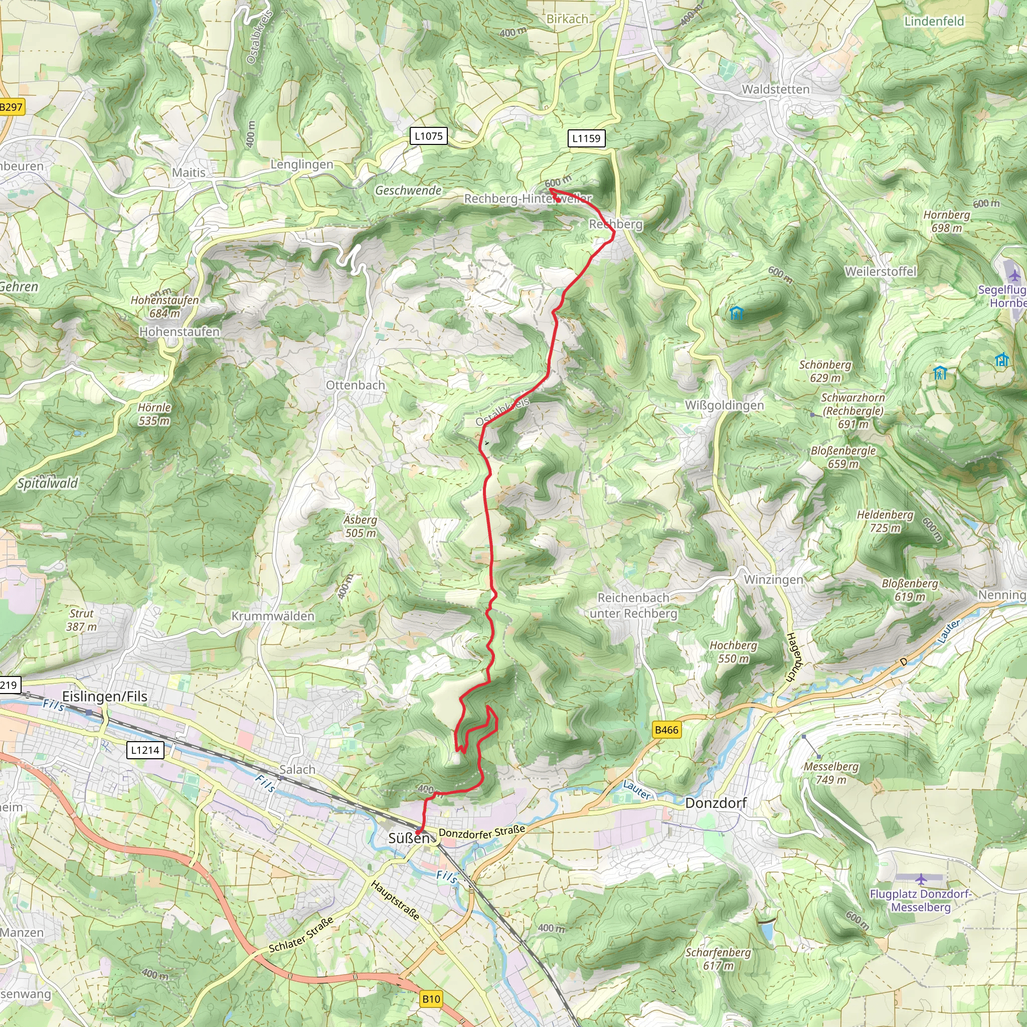 Süßen to Rechberg via Rechberg - Suessen mobile static map