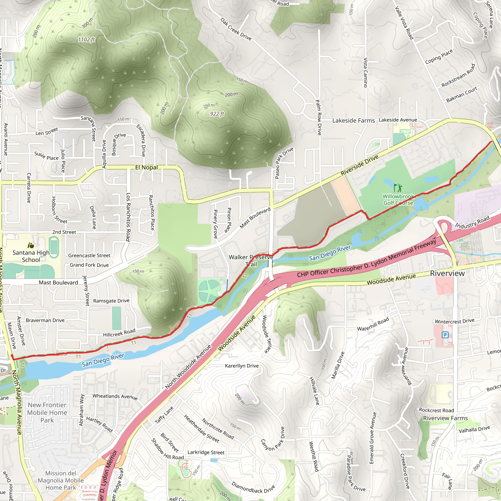 San Diego River Trail to Lakeside Avenue mobile static map