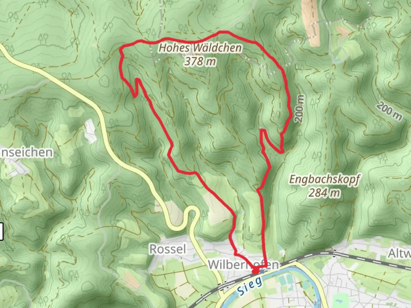 An image depicting the trail Nutscheid Rundweg Vollquadrat and Wilberhofen Rundweg Loop and its surrounding area.