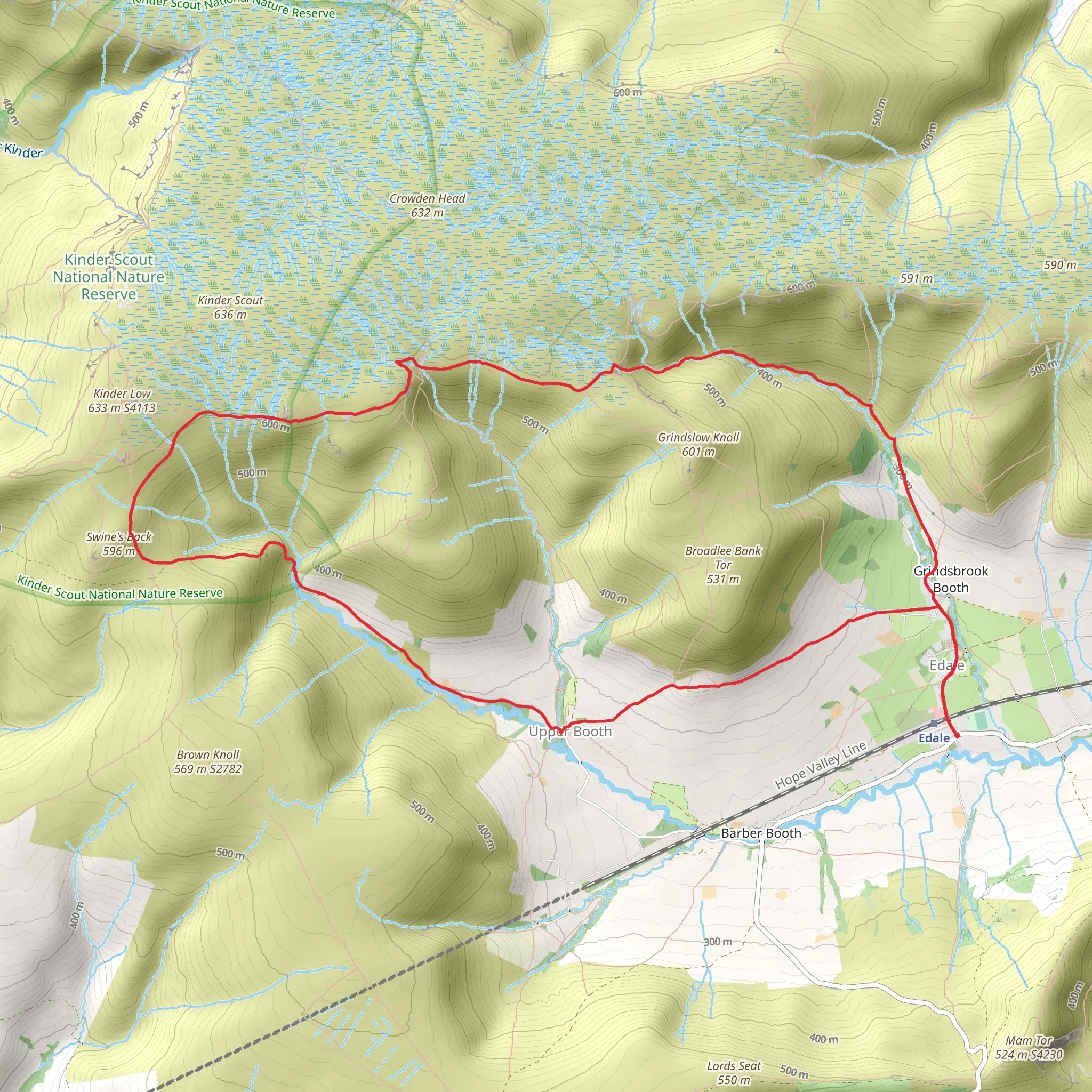 Grindsbrook and Edale Head from Edale mobile static map